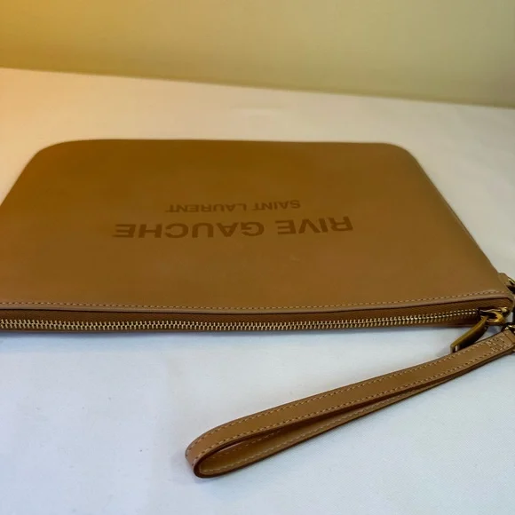 Saint Laurent Rive Gauche Zip Clutch Calfskin Camel NWOT COA - Picture 9 of 14